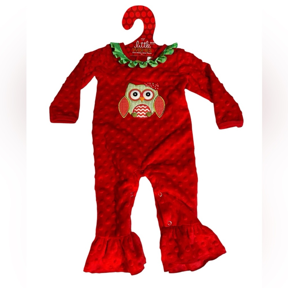 NWT Little‎ Wishes Owl Minky 6-9mo Embroidered One Piece from Christmas 2015